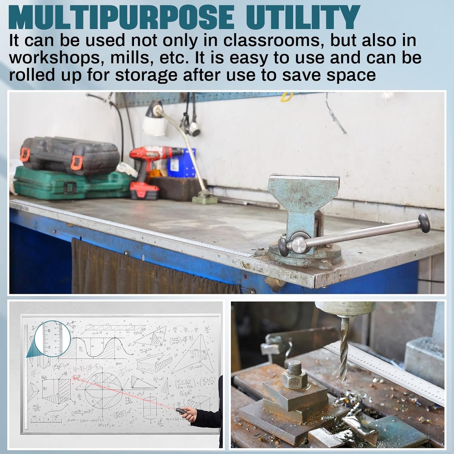 1 Pcs 39.37 Inch Magnetic Ruler Flexible Magnetic Ruler Magnet Measuring Tape with Both Inches and Centimeters, Suitable for Whiteboard, Lathes, Workshops, Table Saws, Mills, Easy to Take