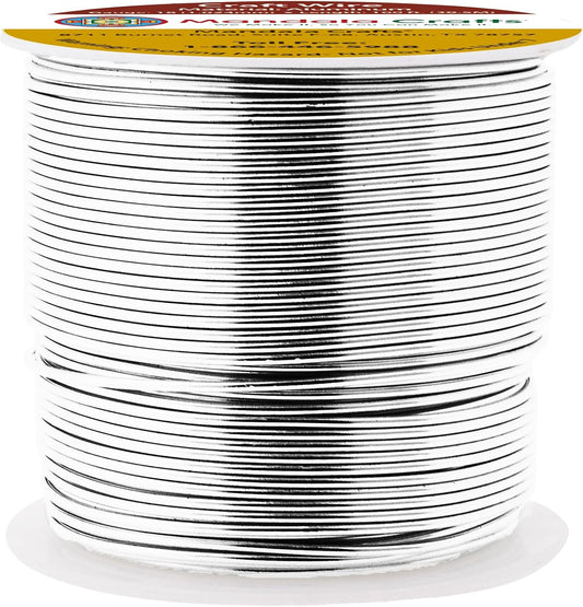 Mandala Crafts 18 Gauge Anodized Aluminum Craft Wire for Jewelry Making - 100 FT Colored Flexible Silver Tone Wire - Bendable for Bonsai Armature Crafting Sculpting