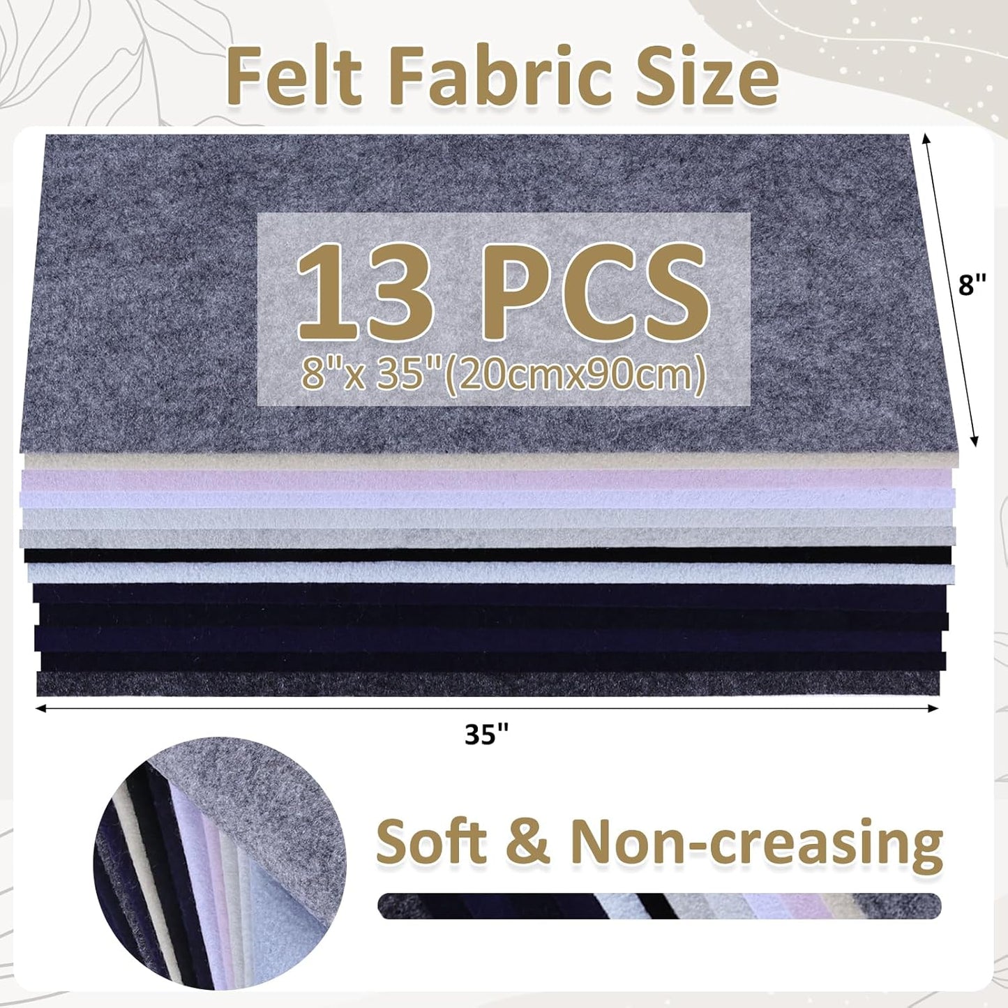 XSEINO 13 Rolls 8"x35" 1.4mm Thick Soft Felt Fabric Sheet 13 Assorted Black White Series Colors Felt Pack Pastel Felt Sheets for DIY Craft Sewing Squares Nonwoven Patchwork