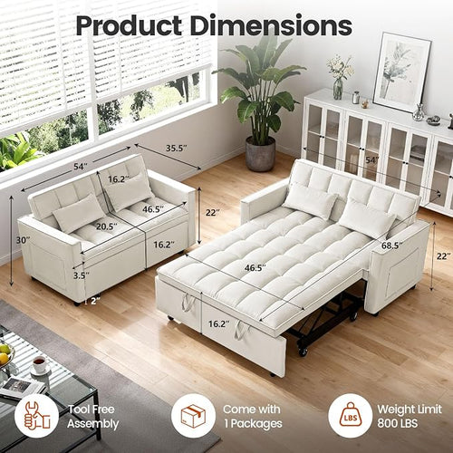 3 in 1 Convertible Sofa Bed, Loveseat Sleeper Sofa - Image 2