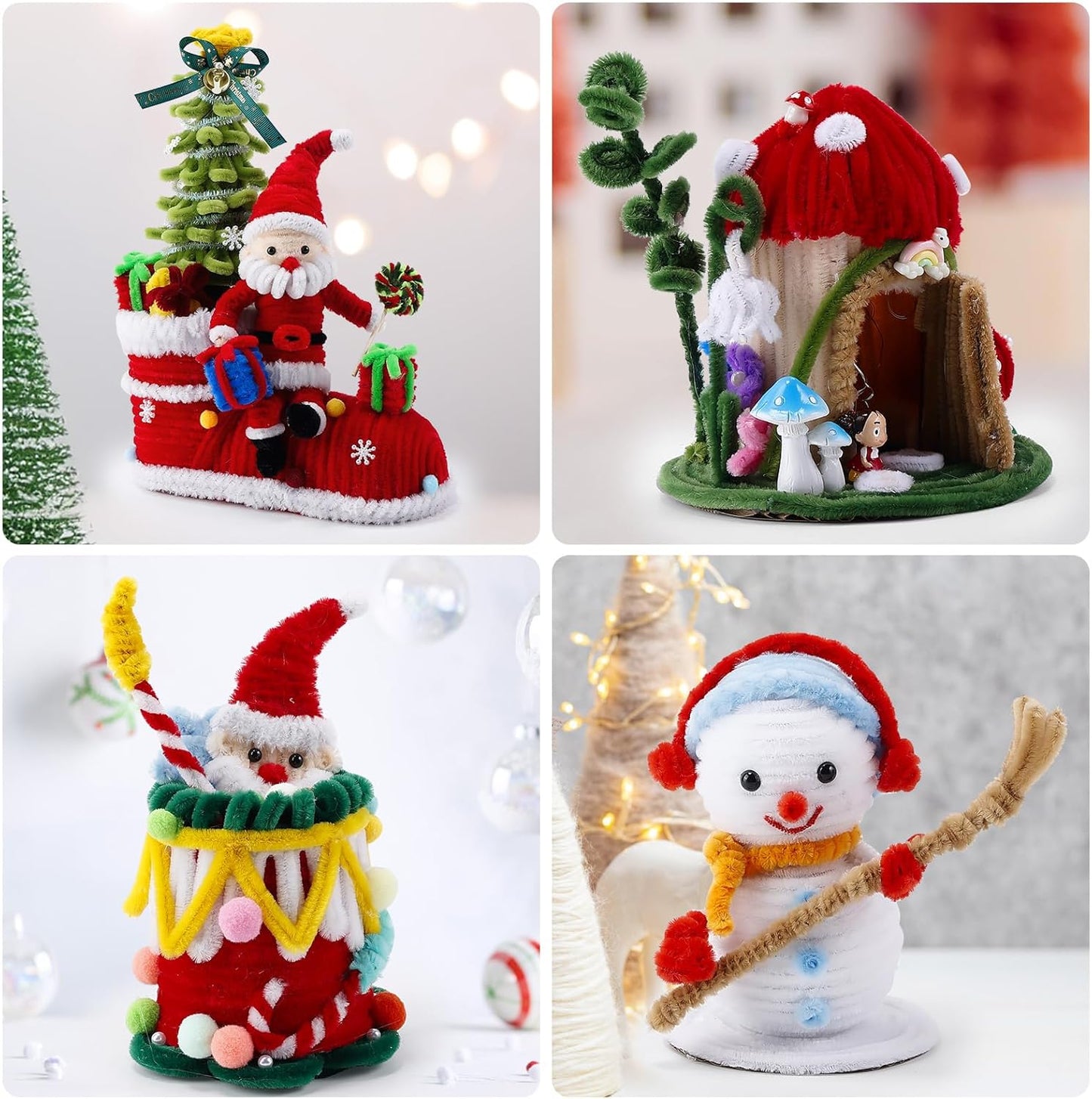 Caydo 300 Pieces Christmas Pipe Cleaners Glitter Chenille Stems for DIY Craft Christmas Decoration (Red, Green, Gold, Silver)