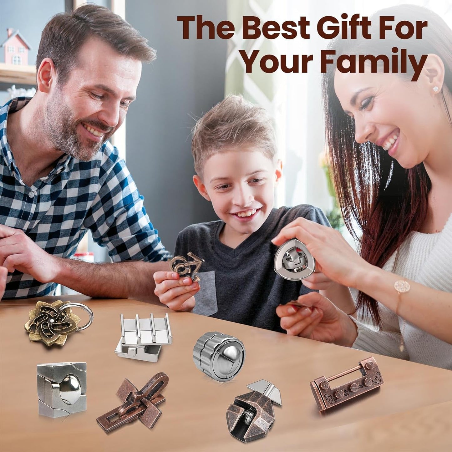 Wettarn 9 Pcs Metal Brain Teaser Puzzles Teaser 3D Steel Puzzle for Adults Unlock Interlocking Games IQ Education Smart Logic Test Toys for Adults Mind Challenge(Educational Style)