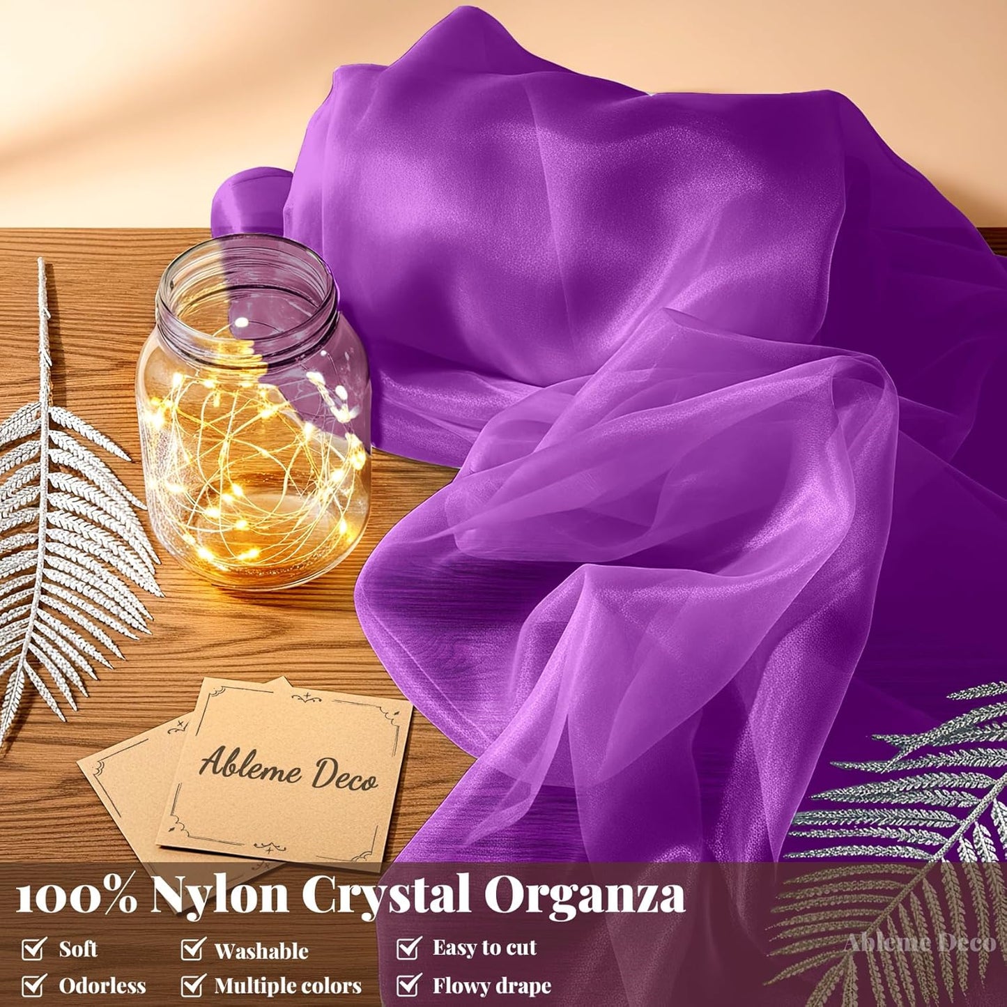 Sheer Fabric 60" x 1 Yards (3 ft) Organza Fabric by The Yard for DIY Wedding Decorations Craft Projects Party Backdrops Bows (Purple)