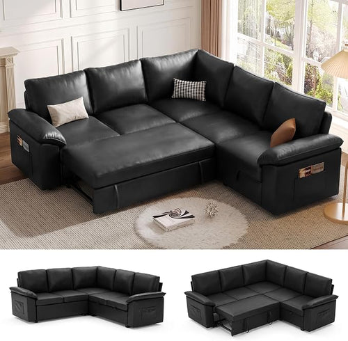85 Inch Faux Leather Modular Sectional Sofa by Unknown