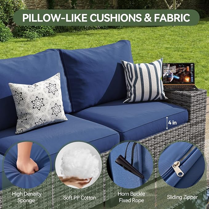Aoxun Patio Furniture Set, Widen Armrests Wicker Outdoor Sectional - Image 4