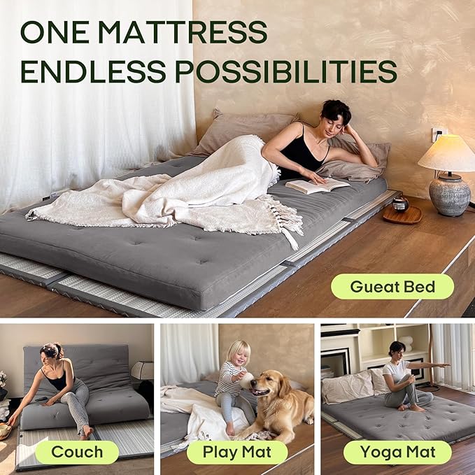 ZonLi Japanese Floor Futon Mattress Full Size 75"x 54", 100% Cotton Cover 4'' - Image 5