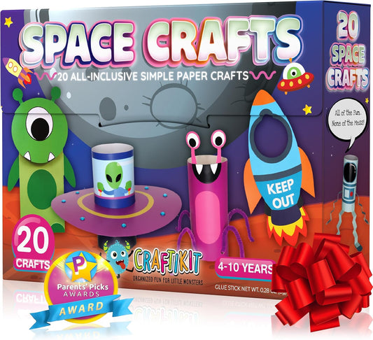 Craftikit® 20 Space Arts & Crafts for Kids - All-Inclusive Fun Toddler Craft Kit, Ages 3-10, Galaxy-Themed Activities