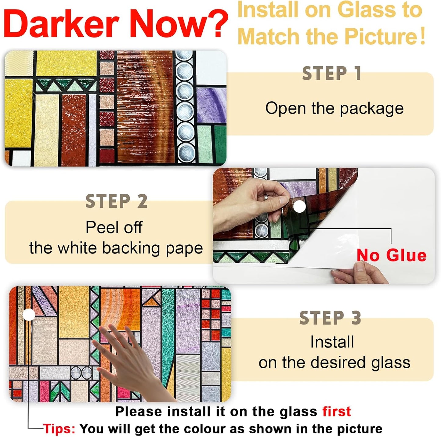 3D Stained Glass Window Privacy Film, Heat Control UV Blocking Static Cling Decorative Window Film for Bathroom,Front Door,Home Non Adhesive,35.4 x 78.7 inches Autumn Reverie