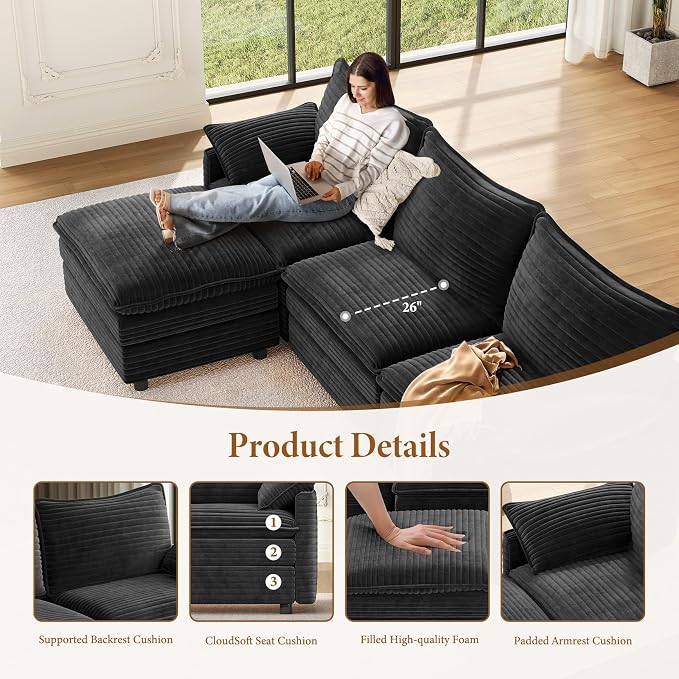 Vesgantti 108" Sectional Sleeper Sofa, 6-Seater Oversized Modular Cloud Couch - Image 4