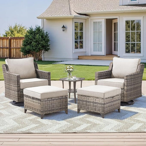 5 Pieces Outdoor Patio Furniture Set-All-Weather Wicker Patio Swivel Glider by AMCLOBA