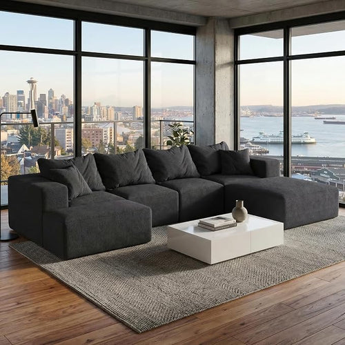 132" Modular Sectional Sleeper Sofa Couch, Modern Cloud Chenille Sectional Couch by VYNELITO