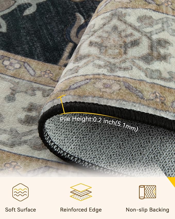 RELEANY Area Rugs Round 6ft Washable Non-Slip, Floral Vintage Distress Print - Image 4