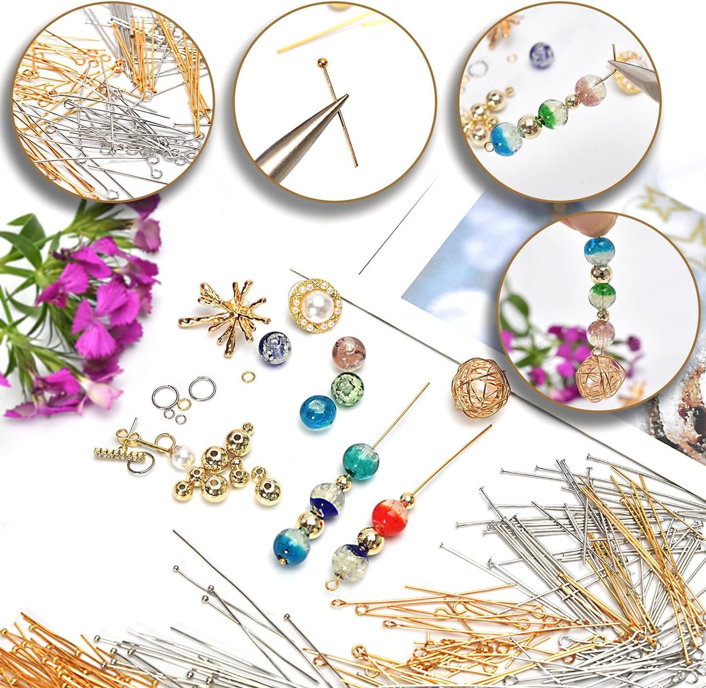 150pcs Silver Filled Flat Head Pins Non Tarnish Craft Earring Bracelet Jewelry Making Accessories Supplies (40mm (1.57in), Silver-Flat Head Pin)