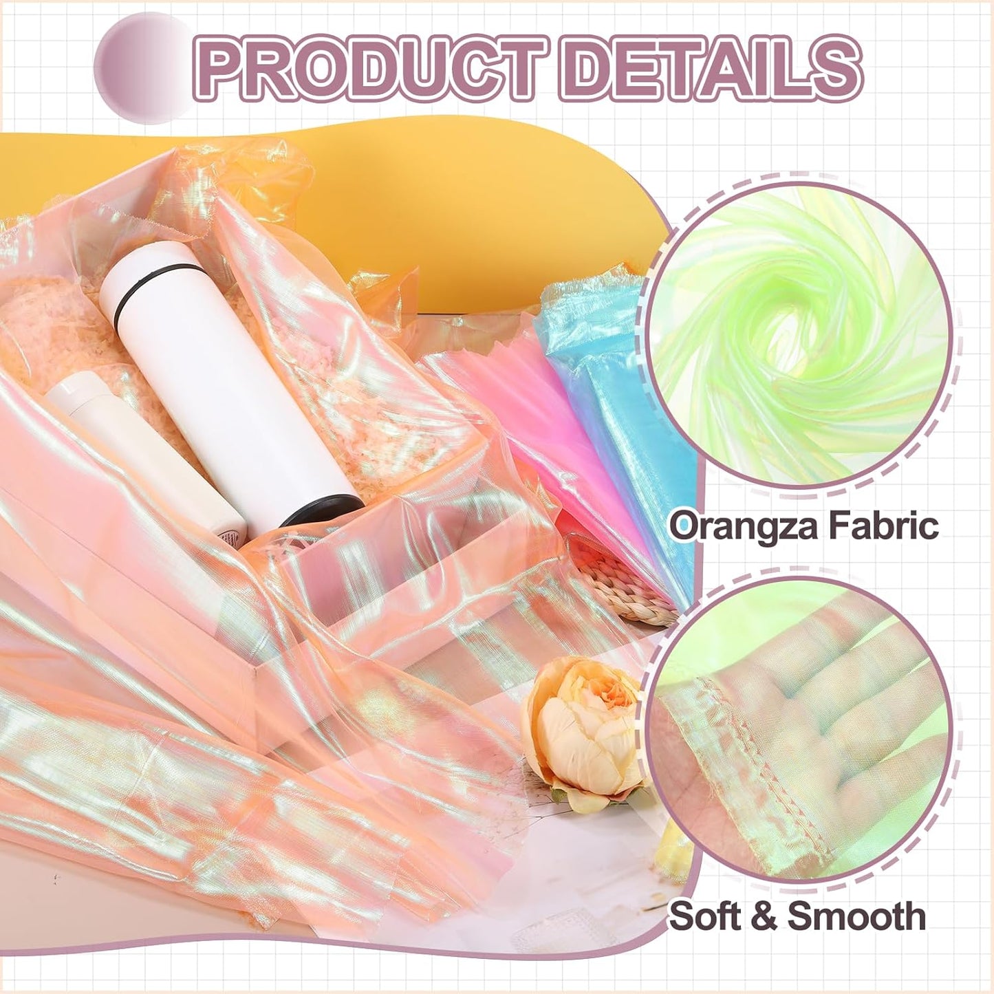 MECCANIXITY Iridescent Sheer Organza Fabric, 2 Yards x 59 Inches Solid Laser Holographic Shiny Fabric Organza Cloth for Wedding, Curtains, Costume, Photo Background, Bright Yellow