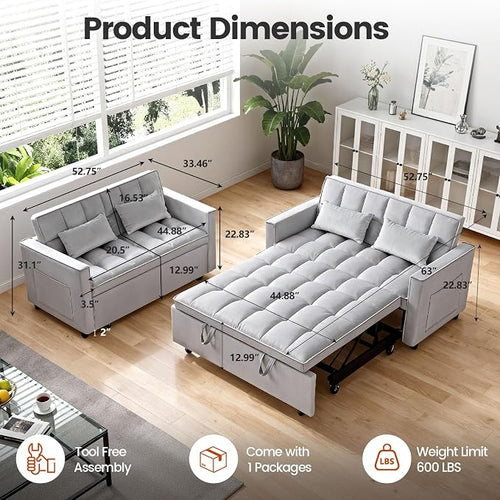 3 in 1 Convertible Sofa Bed, Love Seat Sleeper Bed - Image 2