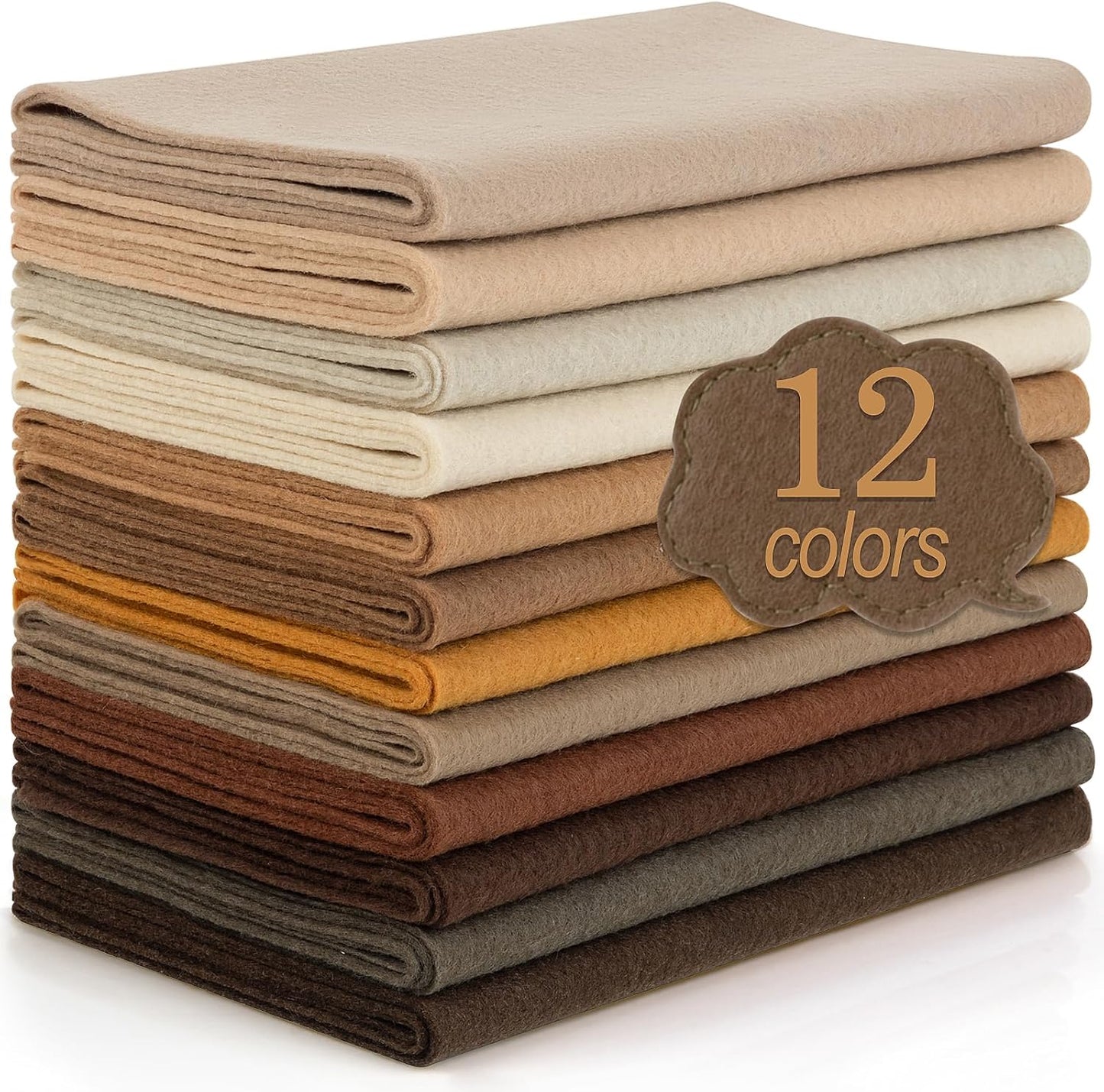 12 Rolls 8"x35"(20.5x90cm) 1.4mm Thick Soft Felt Fabric Sheet 12 Assorted Brown Tone Series Colors Felt Pack for DIY Craft Sewing Squares Nonwoven Patchwork