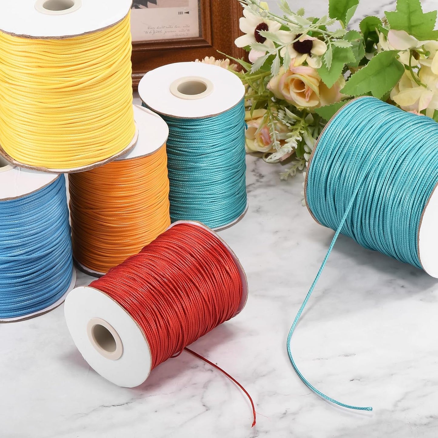 MECCANIXITY Waxed Cord 1.5mm Waxed Polyester Cord 175 Yard Wax String for Bracelet Making,Necklaces, Beading,Jewelry Making and DIY Crafts(Dark Pink)