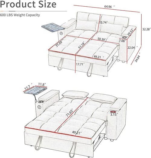 65" Cloud Couch Sleeper Sofa Bed - Image 2