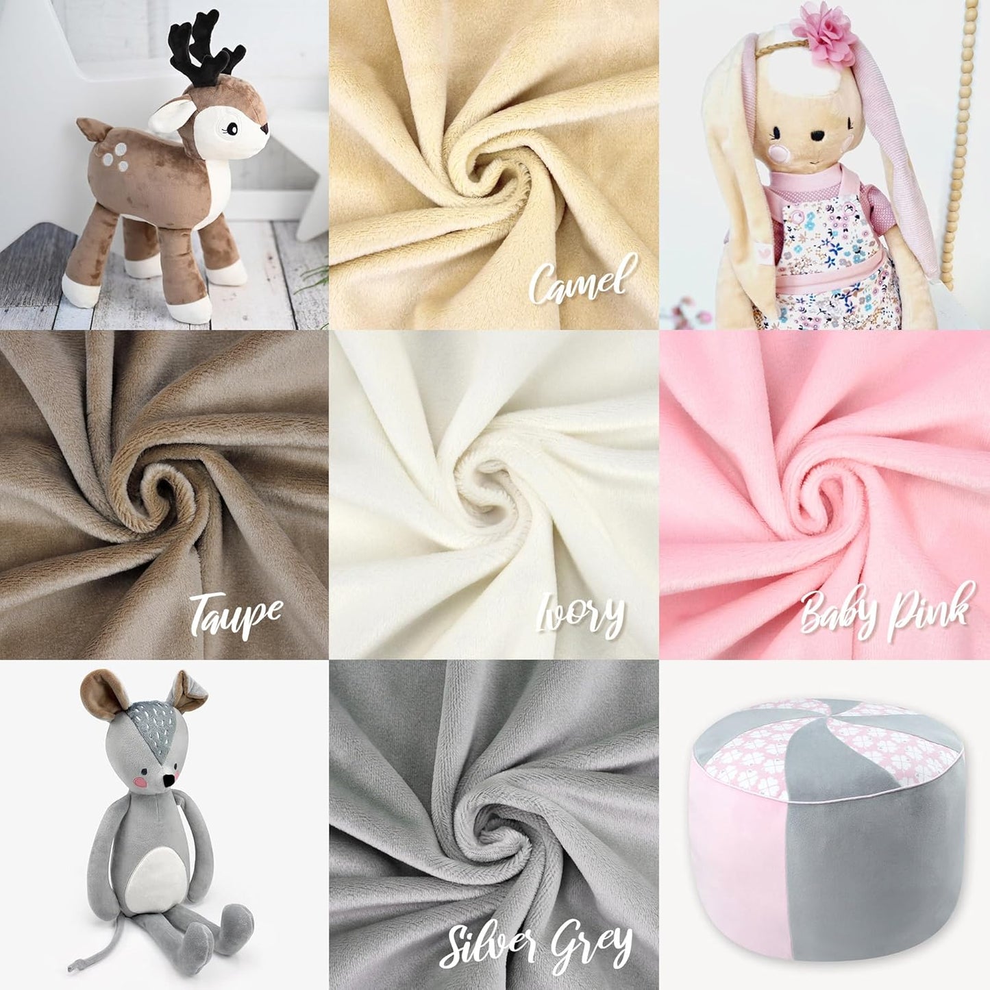 kullaloo Plush Fabric | Precut Fabric Bundle: 5 Pieces Solid Minky Fabric for Sewing | 19.5x29.5 Each | for Plushies, Baby Blankets, Pillows, Dog Beds, Apparel | Besties Colors Minky Fabric Pack