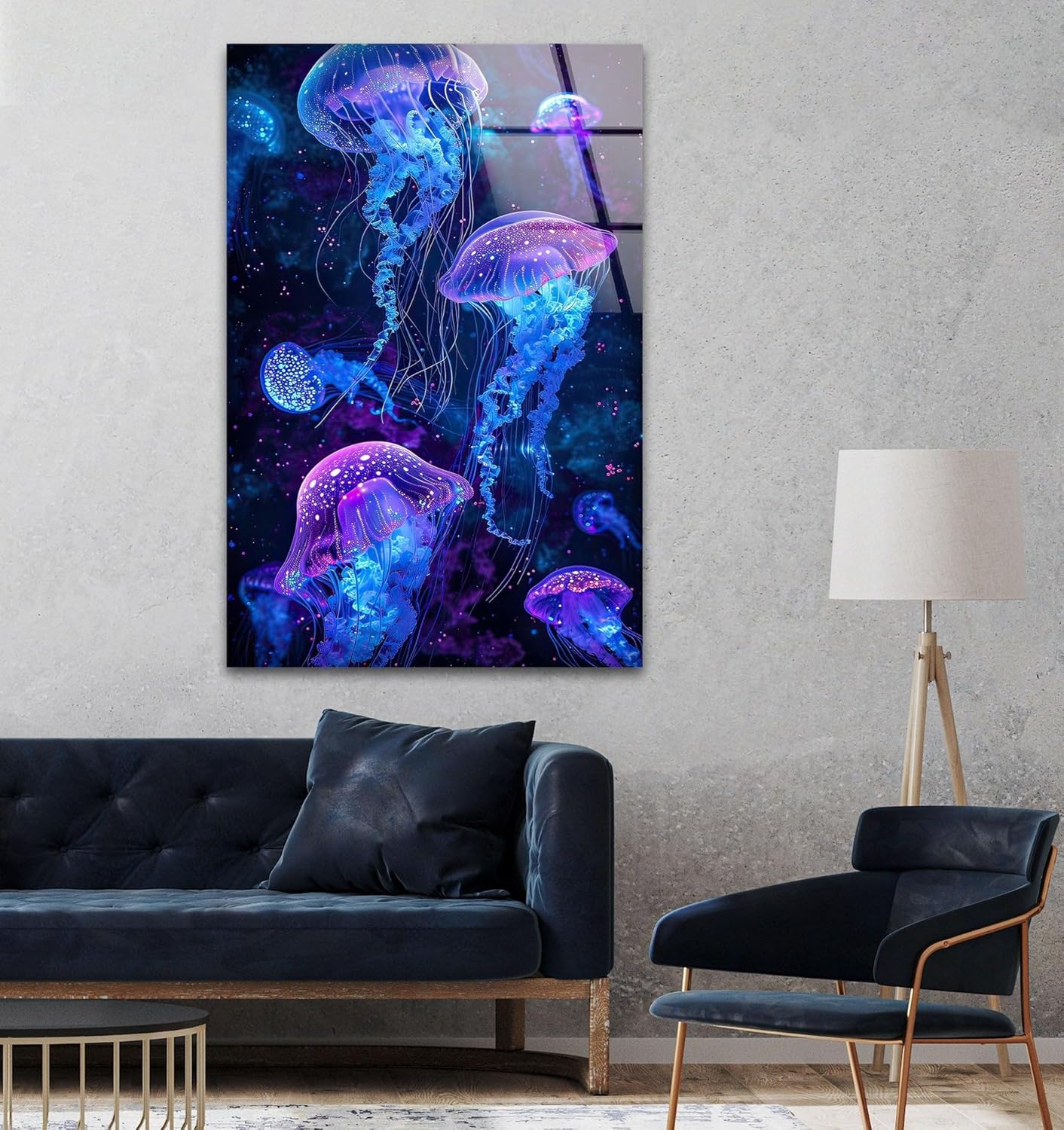 My Photostation.com 40WX60H'' Glowing Jellyfish Glass Wall Art Tempered Glass Printing Wall Decor Large Wall Art Wall Hangings