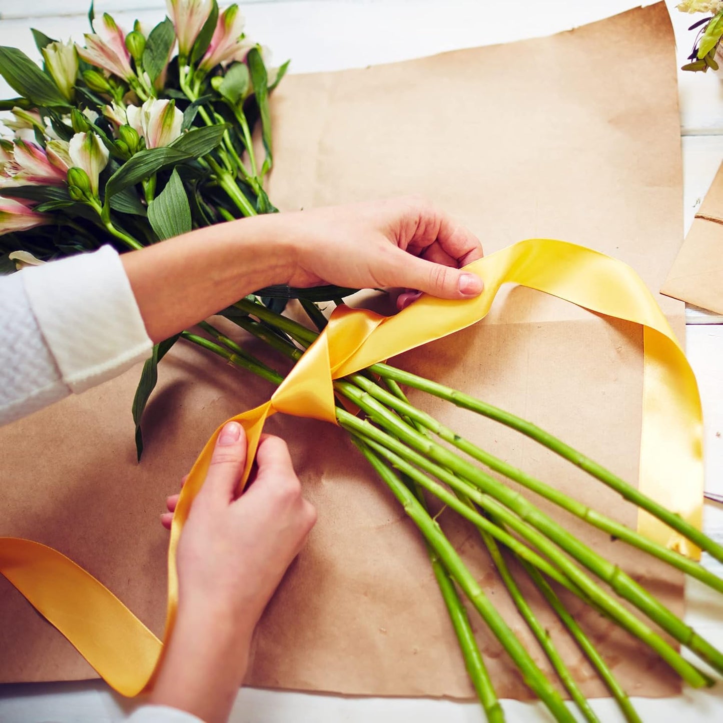 LIUYAXI Yellow Double Faced Satin Ribbon, 3/8" X Continuous 100 Yards, Ribbons Perfect for Gift Wrapping Bows Bouquet Wedding Decor DIY Craft and More