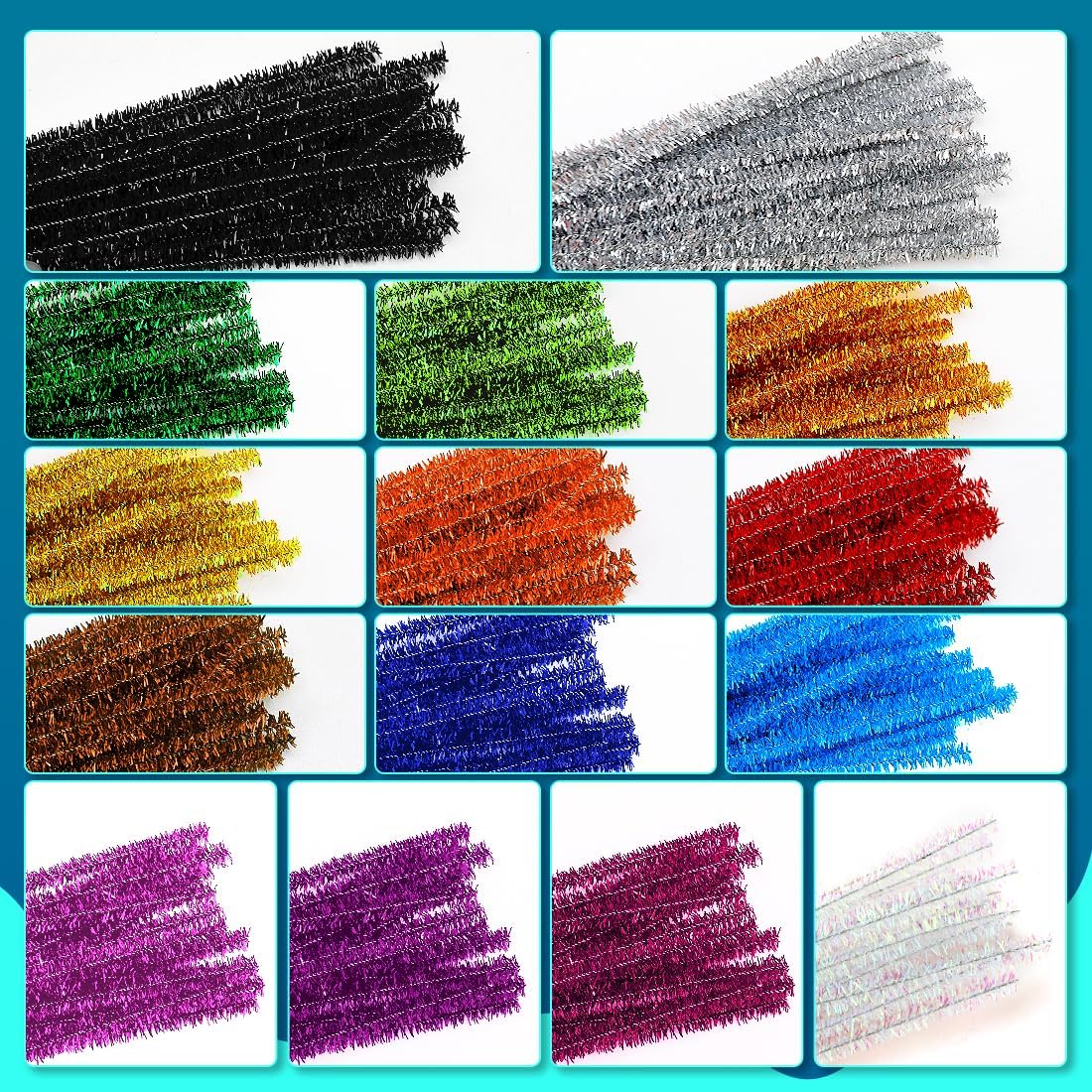 200pcs Pipe Cleaners, Pipe Cleaners for Crafts, Craft Supplies Multicolor Chenille Stems for Art&Craft Christmas DIY Projects(15colors,Glitter)