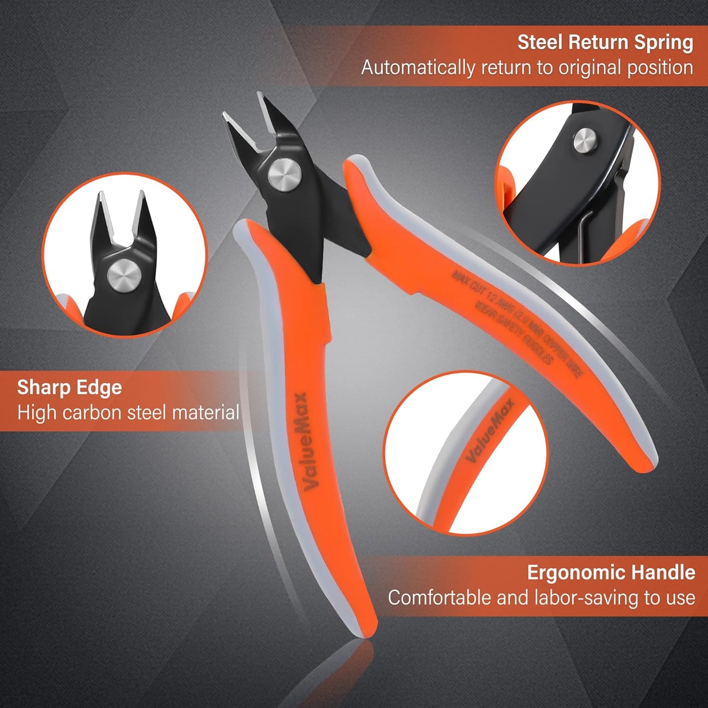 ValueMax Flush Wire Cutters, 3 Pack 5 Inch Precision Micro Cutter Anti-Slip Flush Cut Pliers, Diagonal Side Cutters for Electronics, Aluminum, Jewelry, 3D Printing, and Soft Copper Wire