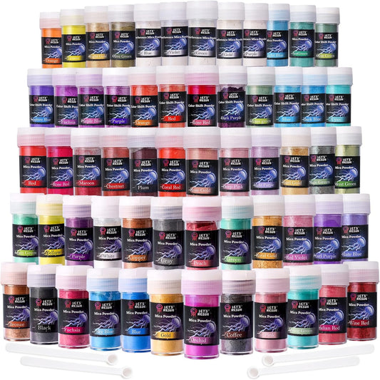 LET'S RESIN 60 Colors Mica Powder,Natural Pearlescent Pigment Powder for Epoxy Resin/UV Resin for Candle Making, Color Pigment Dye, Painting, Bath Bombs, Art Crafts