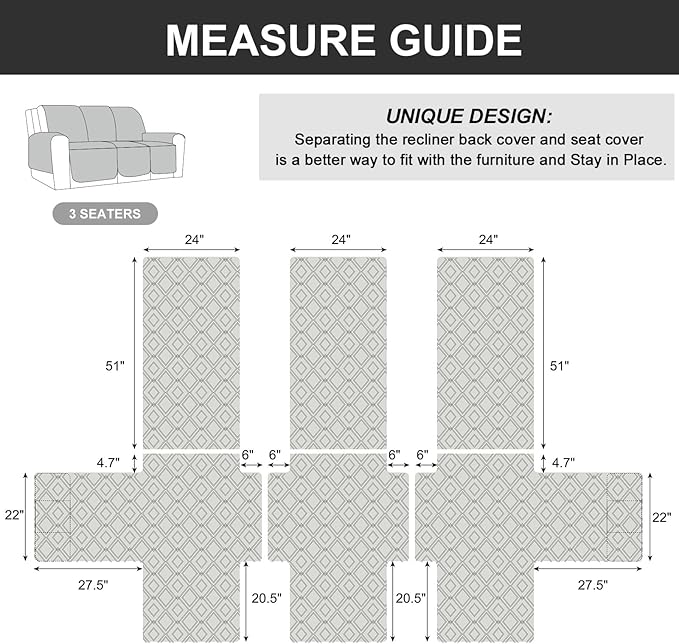 Genina Waterproof Reclining Couch Cover 3 Seat, Recliner Sofa Covers Non-Slip - Image 5