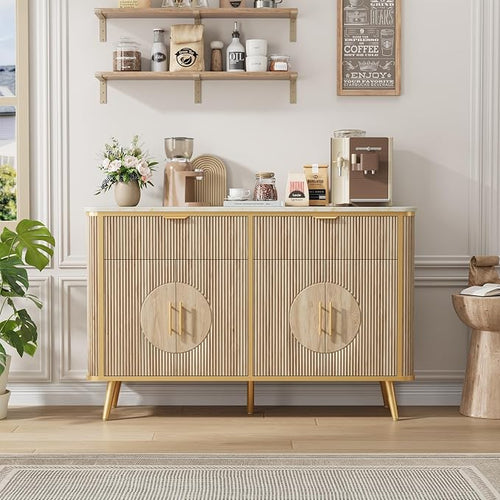 47.2" Buffet Storage Cabinet, Modern Fluted Coffee Bar Station by RNLRNL
