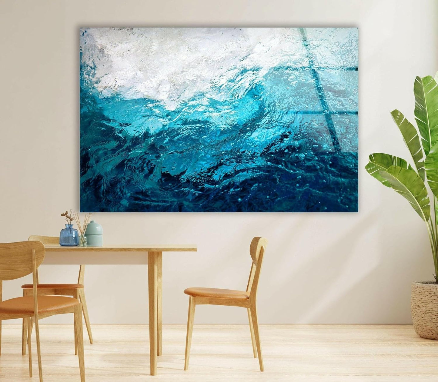 My Photostation.com 43Wx27H'' Blue Waves Abstract Glass Wall ArtTempered Glass Printing Wall Decor Large Wall Art Wall Hangings