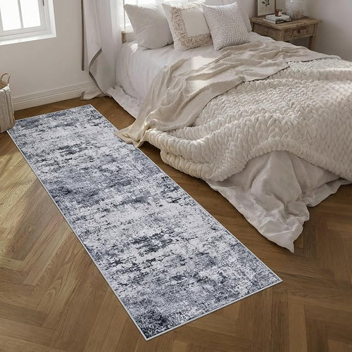 2.6'x10' Runner Rug Washable Rug: Modern Abstract Soft Thin Runner Rug Grey - Image 2