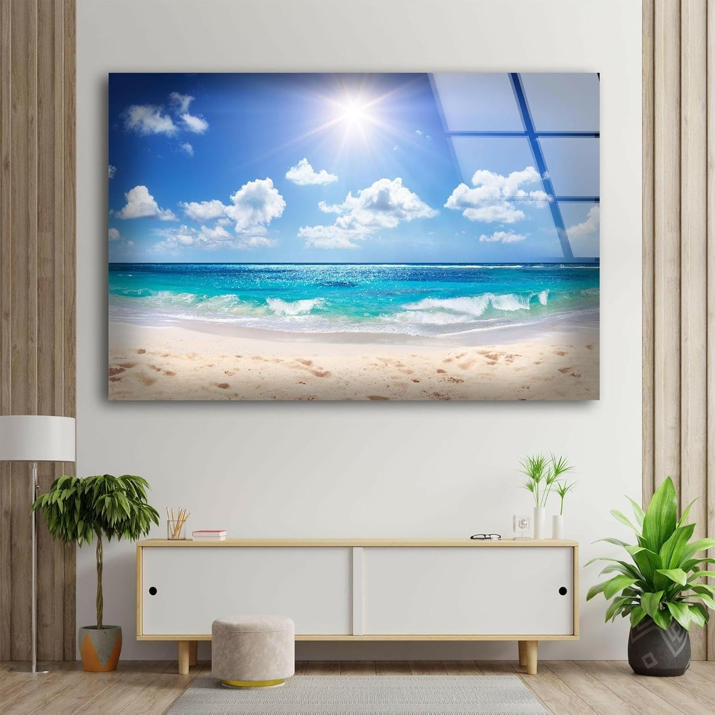 My Photostation.com 20Wx14H'' Summer Beach Landscape Glass Wall ArtTempered Glass Printing Wall Decor Large Wall Art Wall Hangings