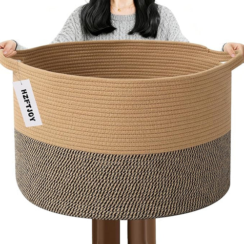 115L Extra Large Blanket Basket, Woven Rope Laundry Basket Hamper by HZFTJOY