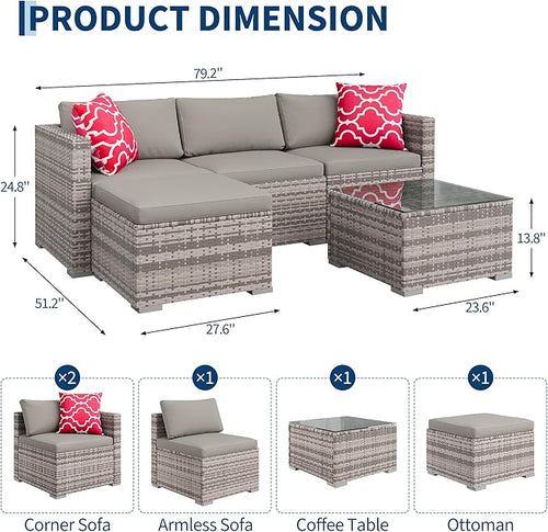5-Piece Outdoor Sectional Sofa Set, All-Weather PE Rattan Patio Furniture - Image 2