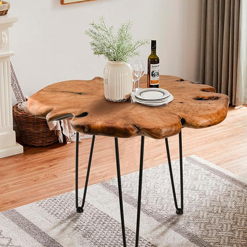 23.6 Inch Live Edge Side Table, Wood Freeform Small End Table by HOEGMST
