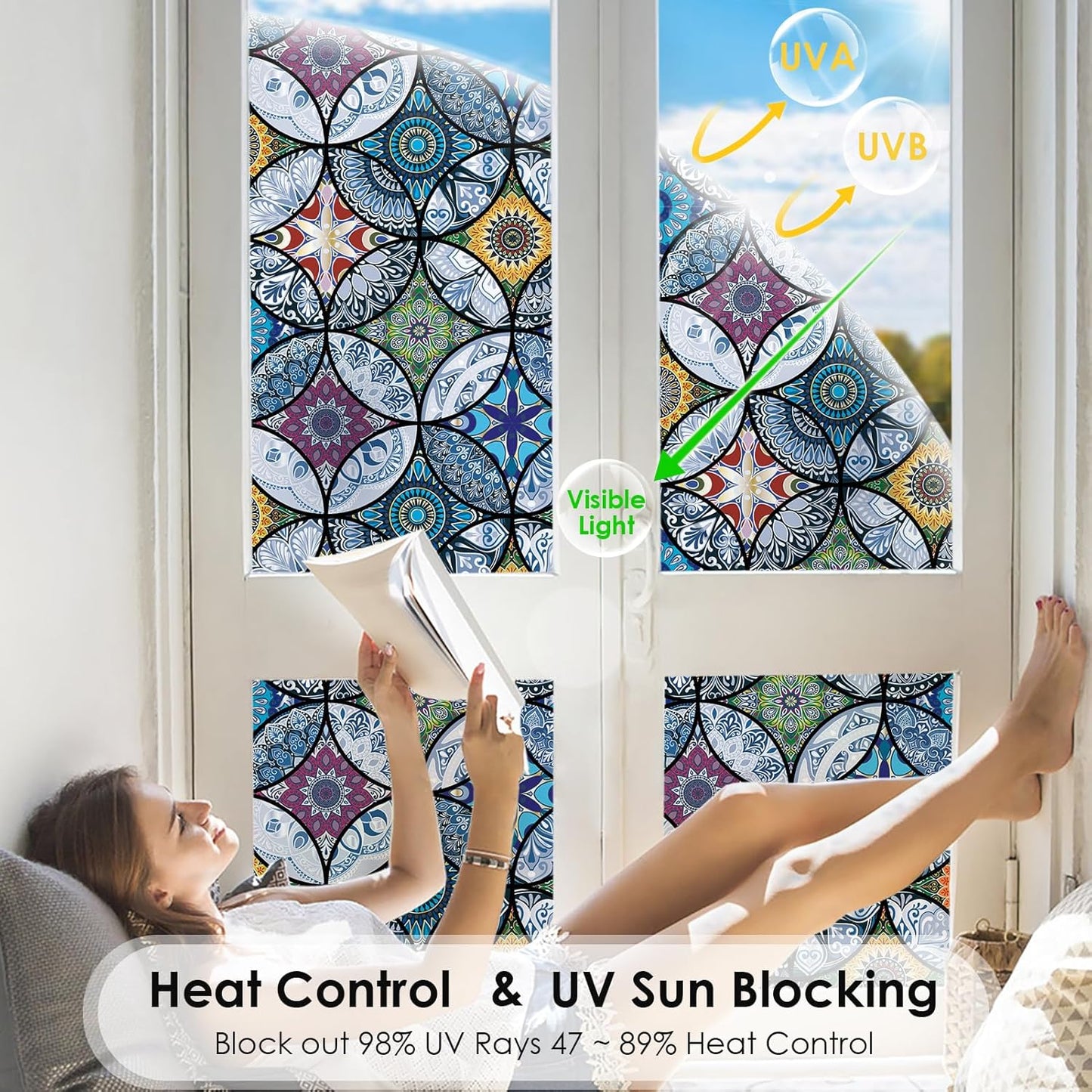 DKTIE Static Cling Decorative Window Film with Installation Tools Non Adhesive Privacy Film Stained Glass Window Film for Bathroom Shower Door Heat Cotrol Anti UV 35.4 x 118.1 Inch