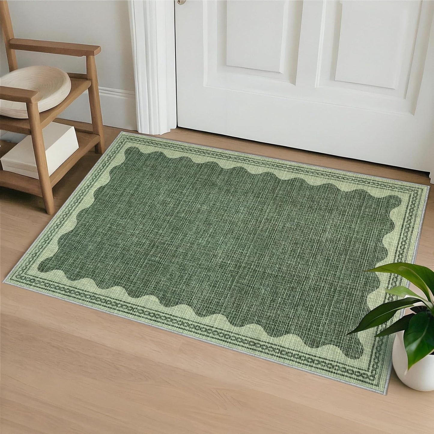 Scalloped Rug 2x3 Rugs for Entryway, Solid Grey Rug Small Area Rug Non Slip Scalloped Bath Mat, Washable Rugs Front Door Mat Indoor Entrance,Soft Girls Nursery Dorm Carpet for Bedroom Kitchen
