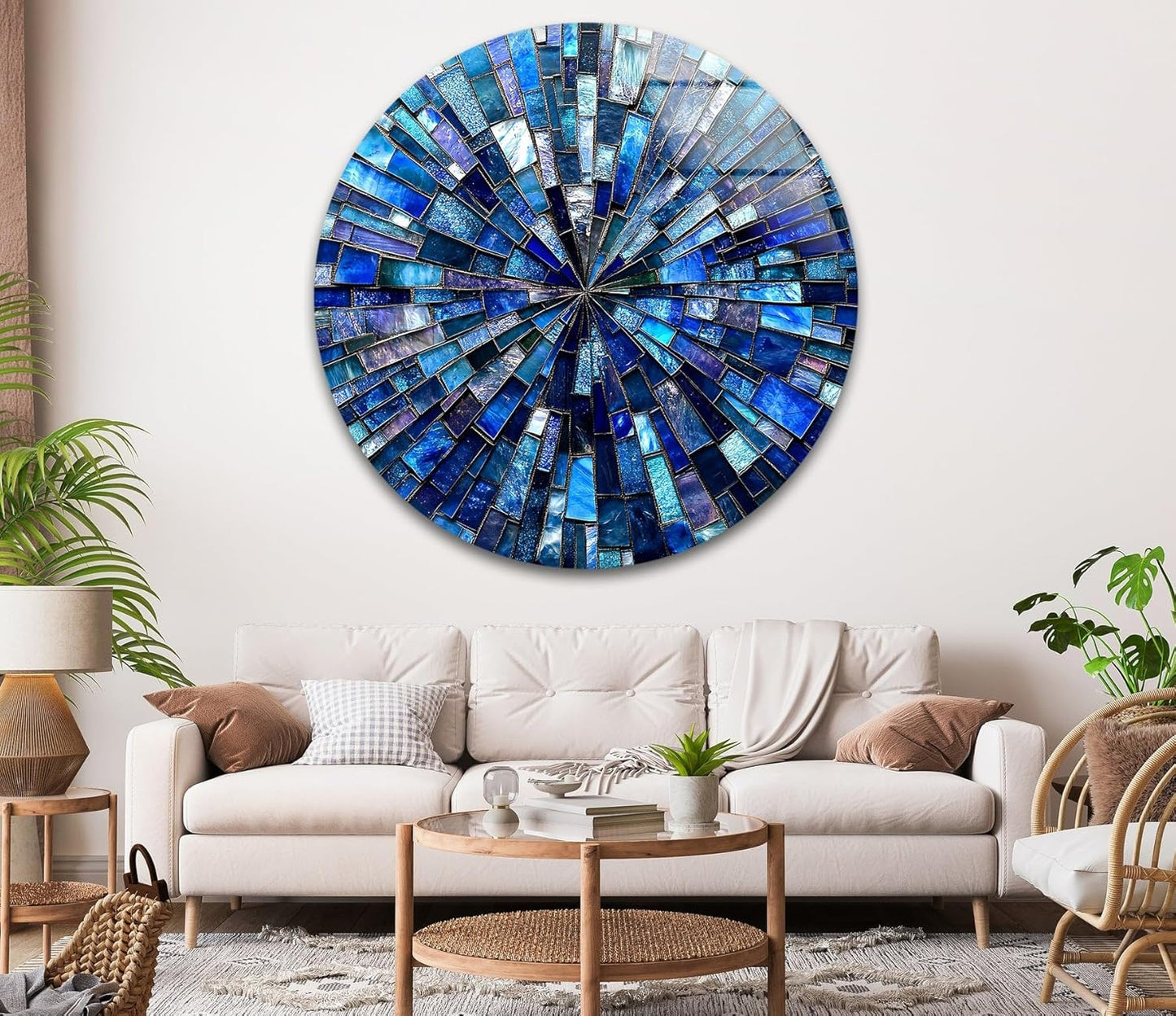 My Photostation.com 10''(25cm) Diameter Radiant Mosaic Burst Round Glass Wall Art Tempered Glass Printing Wall Decor Large Wall Art Wall Hangings