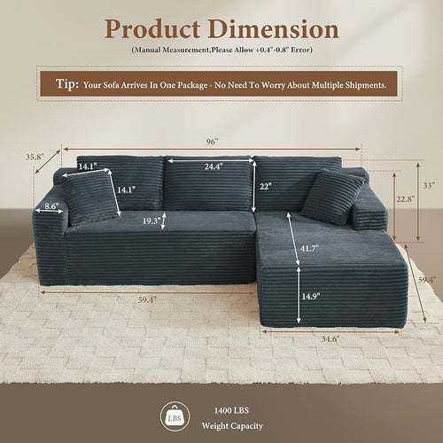 96" Sectional Couches for Living Room Cloud Couch Sofa - Image 2