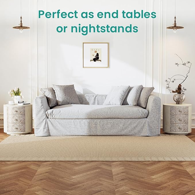 SUNBURY Round Night Stand Set of 2, Farmhouse Bedside Table, Farmhouse End Table - Image 6
