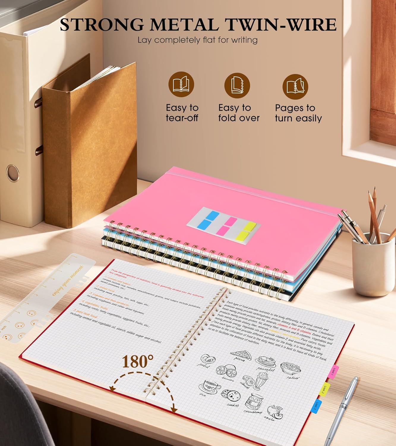 Graph Paper Notebook, Spiral Notebook Journal 8.5” x 11”, A4 Large Grid Notebooks for Women Men, 100 GSM Graph Paper, Plastic Hardcover Spiral Graphing Journals for Work School Engineerin, Red
