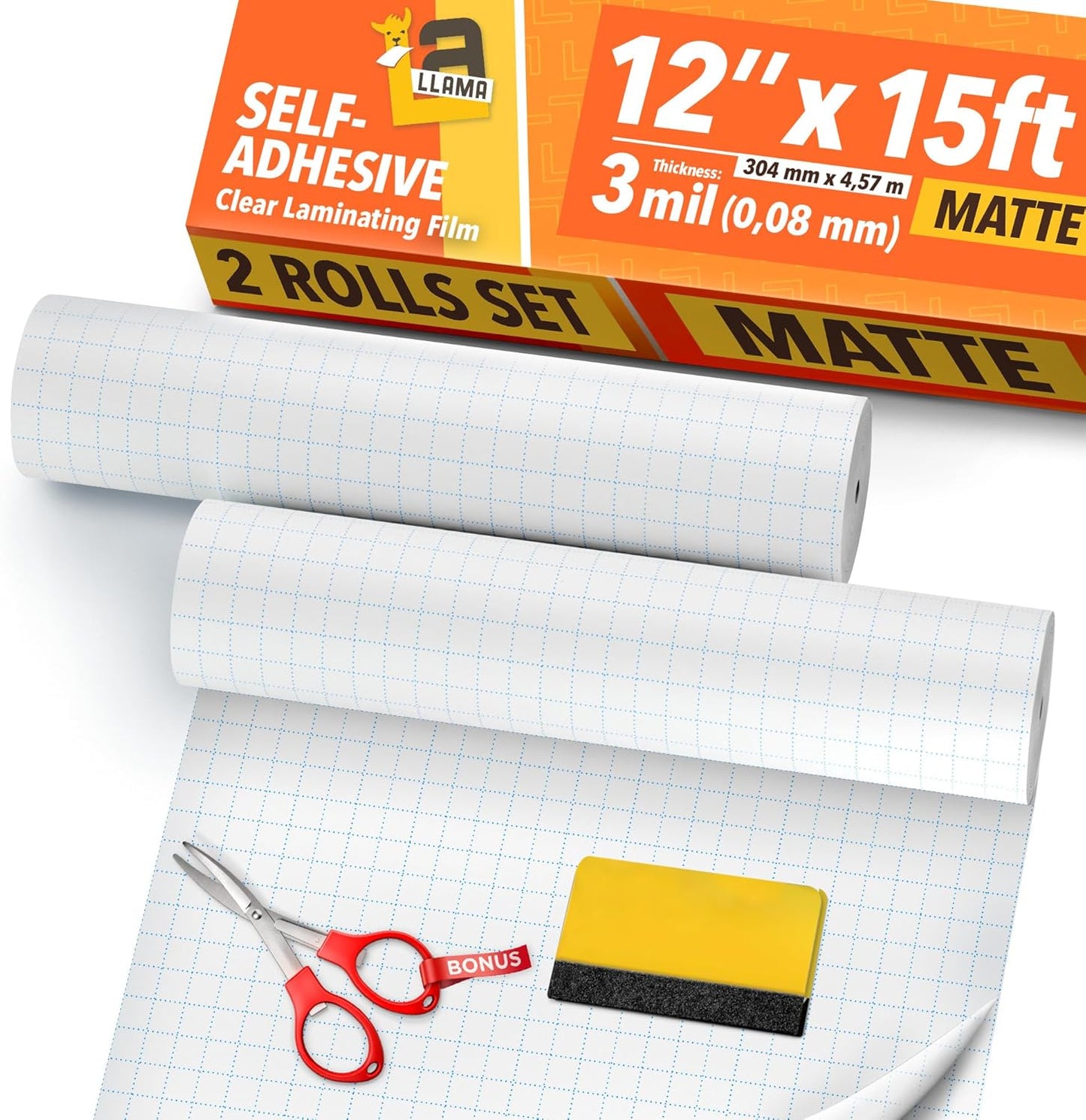 Matte Laminating Roll 12” x 15ft Self Adhesive 2-Pack Matte Clear Sticker Laminate Vinyl Roll Film 3 MIL