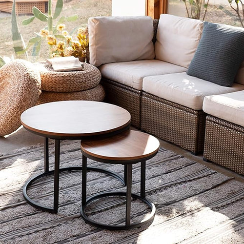 aboxoo Coffee Table Nesting Side Round Set of 2 End Table Top Sturdy Metal - Image 2