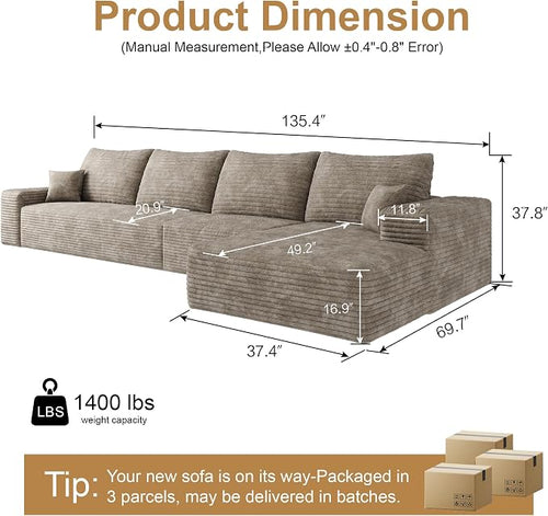 136" Sectional Couches for Living Room Cloud Couch Sofa - Image 2