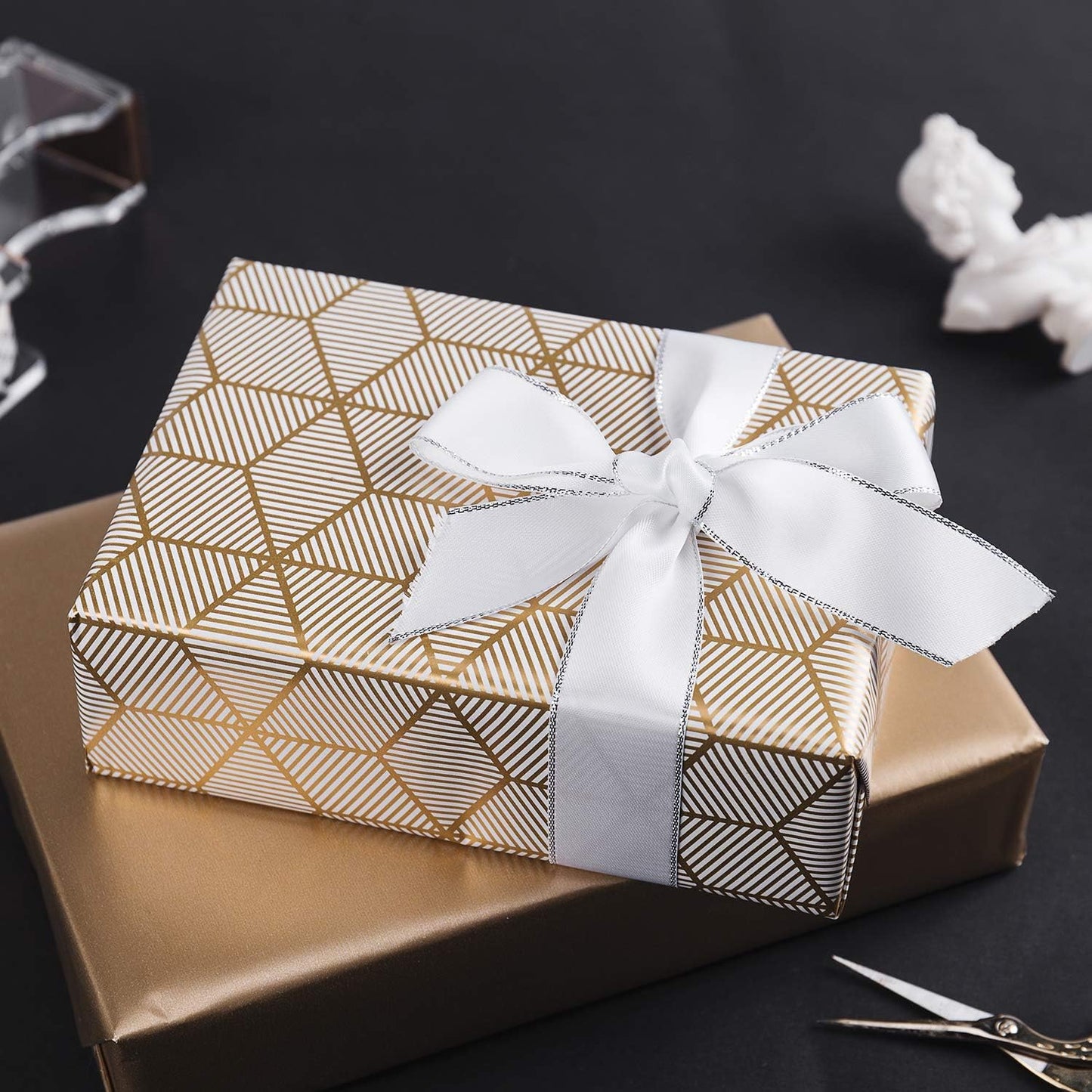 WRAPAHOLIC 30 Inch Navy Wrapping Paper - Jumbo Roll Gold and Navy Print with Cut Lines for Christmas, Birthday, Holiday, Father's Day, Baby Shower - 4 Rolls - 30 Inch x 120 Inch Per Roll