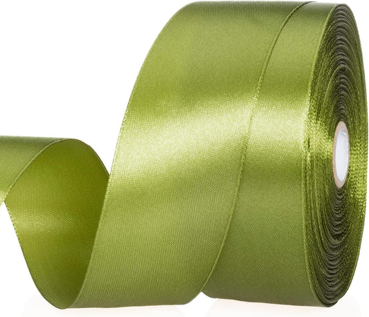 1 1/2 Inch Moss Green Solid Satin Ribbon, 50 Yards Craft Fabric Ribbon for Gift Wrapping Floral Bouquets Wedding Party Decoration