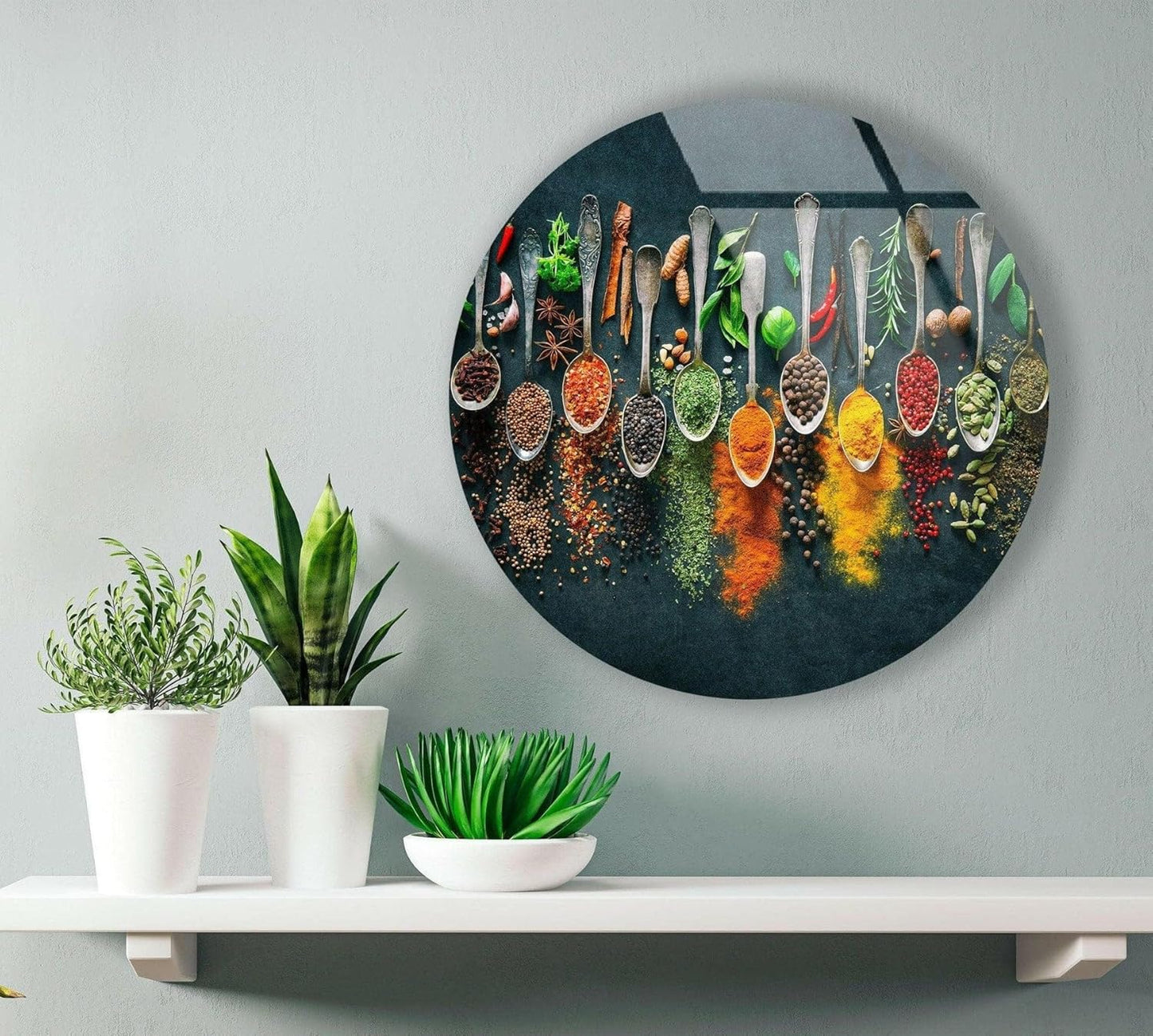 My Photostation.com 39,4''(100cm) Diameter Colorful Herbs Round Glass Wall Art Tempered Glass Printing Wall Decor Large Wall Art Wall Hangings