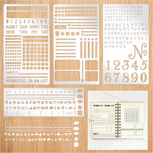 4 Pieces Metal Planner Stencil Journal Engraving Stencils Rustproof Small Letter Metal Stencils for Journaling, Bookmarks, Rulers, Planners, Scrapbooks (Metal4)