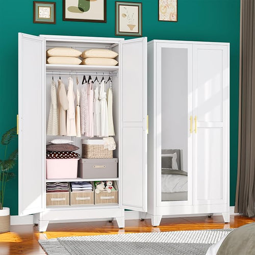 71" Metal Armoire Wardrobe Closet, Steel Clothing Storage Cabinet by erosoei